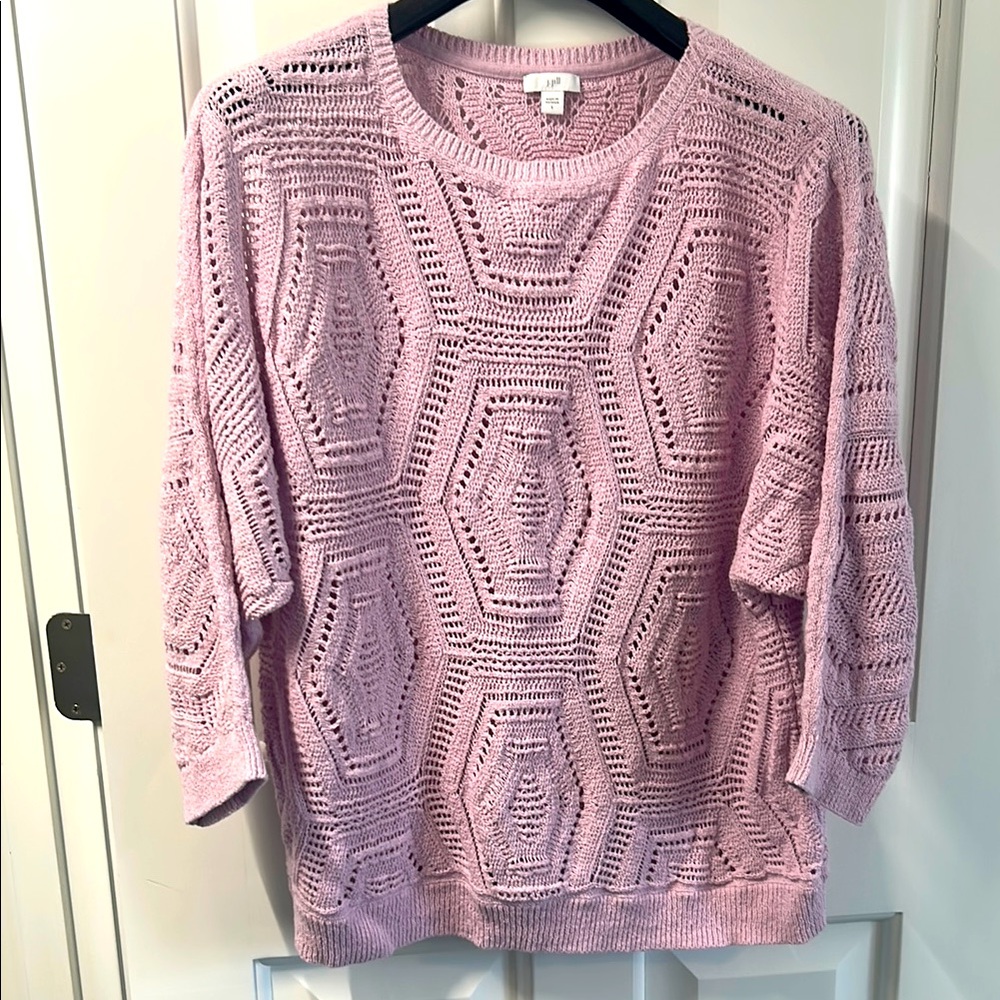 JJill sweater lightweight open weave 3/4 sleeve size large pink